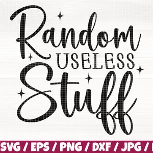 Puede incluir: Diseño gráfico de texto en blanco y negro con las palabras "Random Useless Stuff" en una fuente estilizada. El texto está rodeado de pequeñas estrellas.