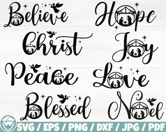 Nativity Quotes x8 Svg/Eps/Png/Dxf/Jpg/Pdf, Christmas Decoration, Blessed Svg, Hope Cut, Nativity Commercial, Joy Svg, Believe Png, Noel Jpg