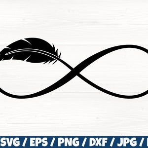 May include: A black infinity symbol with a feather design on the left side.