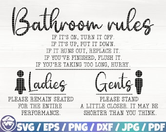 Regole del bagno Svg/Eps/Png/Dxf/Jpg/Pdf, Cartello divertente per il bagno, Stampabile per il water, Decorazione per la casa Svg, Bagno Svg, Armadio Cricut, Detto sul bagno
