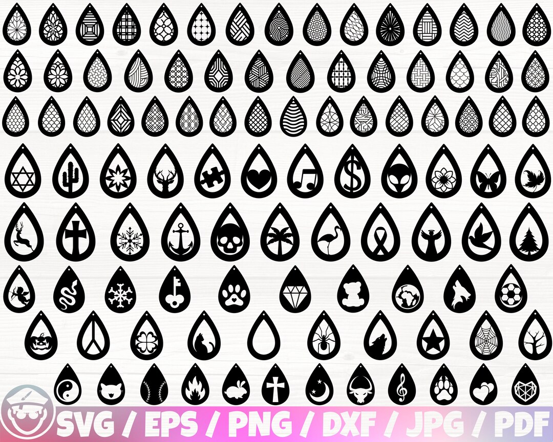Teardrop Earrings X100 BUNDLE Svg/eps/png/dxf/jpg/pdf, Earring Cut File ...