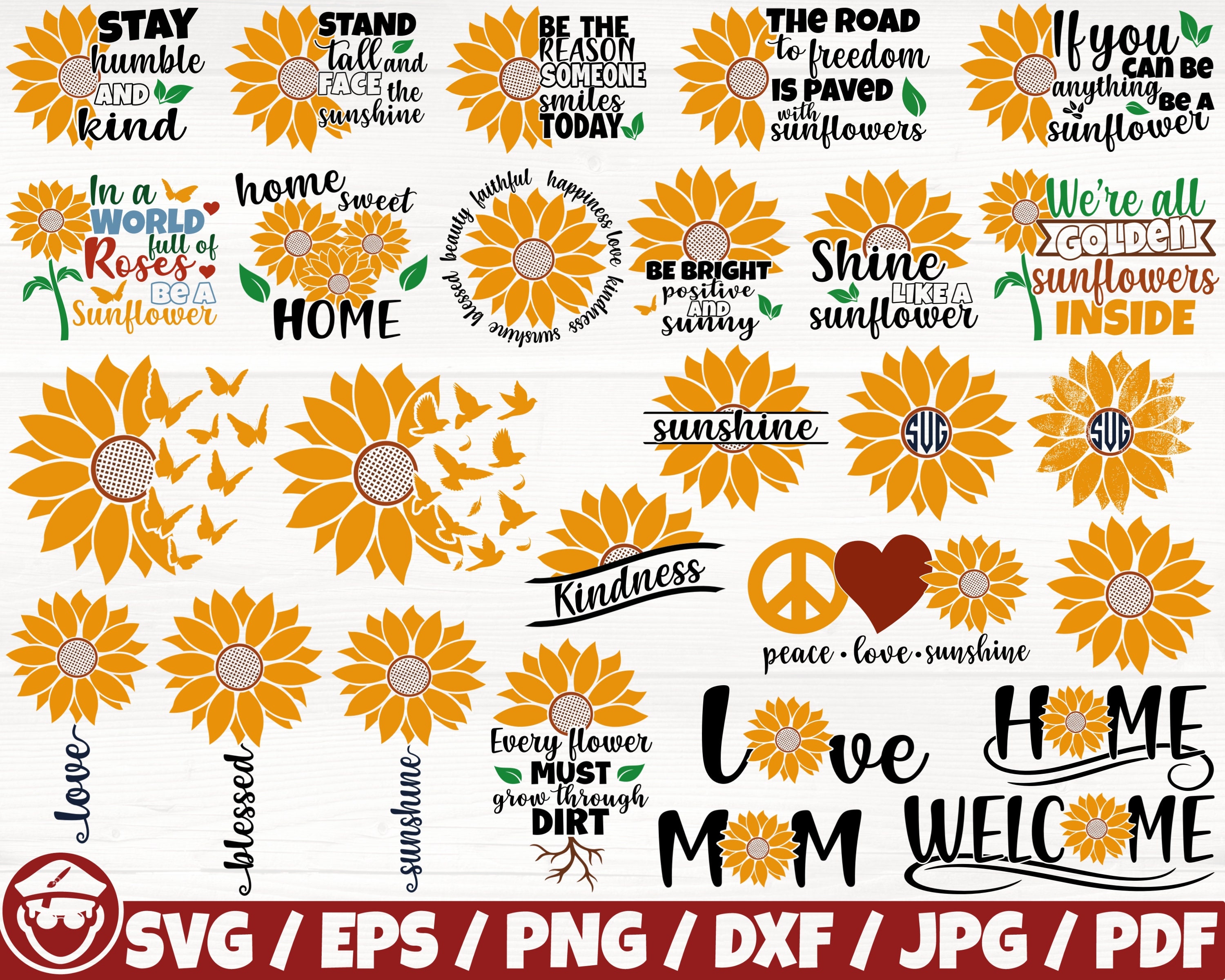 Sunflower X27 BUNDLE Svg/eps/png/dxf/jpg/pdf Sunflower Svg - Etsy