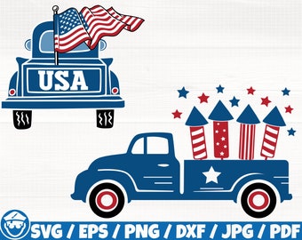 USA Vintage Truck Svg/Eps/Png/Dxf/Jpg/Pdf, 4th Of July Truck Svg, American Flag Svg, Patriotic Truck Svg, Independence Day Svg, Love USA Svg