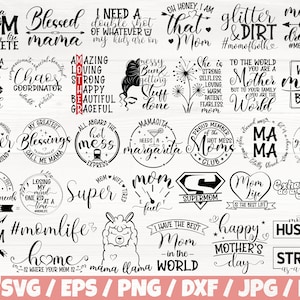 Paquete de 35 Svg/Eps/Png/Dxf/Jpg/Pdf de Mom Life, Svg del Día de la Madre, Frases de mamá, Mammy Svg, Impresión comercial de mamá, Mom Cricut, Mom Life Digital Svg