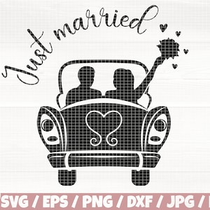 Recién casados Svg/Eps/Png/Dxf/Jpg/Pdf, Boda Svg, Corte de coche de boda, Pareja Svg, Historia de amor Png, Sr. y Sra Svg, Impresión digital de recién casados