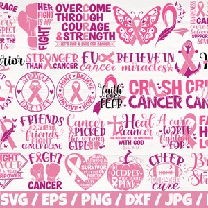 Cancer Awareness x30 BUNDLE Svg/Eps/Png/Dxf/Jpg/Pdf, Breast Cancer Commercial, Pink Ribbon Svg, Fight Cancer Png, Survivor Svg, Faith Cricut