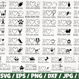 Peace Love BUNDLE x50 Svg/Eps/Png/Dxf/Jpg/Pdf, Peace Love Svg Files, Peace Love Commercial, Peace Sign Cut, Nurse Svg, Paw Svg, Peace Print