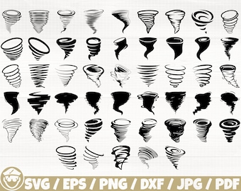 Tornado x50 BUNDLE Svg/Eps/Png/Dxf/Jpg/Pdf, Huracán Svg, Ciclón Cricut, Silueta de Tornado, Comercial de Tornado, Remolino de Polvo Svg, Tormenta Svg