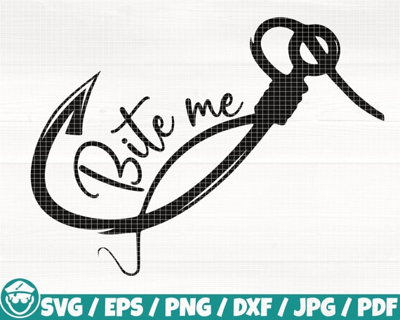 bite me fishing hook svg Bass Fish Life Sticker Decal Vinyl - Black 4 Inches flat surfaces Bite Me - Funny Fishing