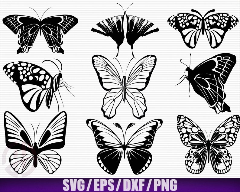 Download Art Collectibles Clip Art Butterfly Vector Butterfly Silhouette Butterflies For Svg Eps Png Dxf Digital Print Butterfly Vintage Butterflies Svg
