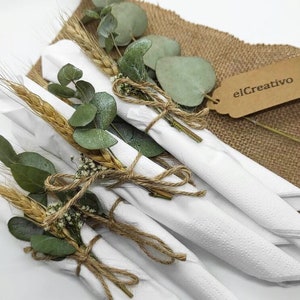 Napkins Wedding Table Decoration with Eucalyptus and Wheat | Table Decoration | Wedding Decoration | Christening Decoration | Pack of 25