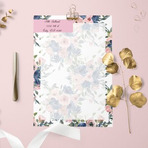 Papel estacionario - Conjunto estacionario - Papelería floral personalizada e imprimible - Desde el escritorio de