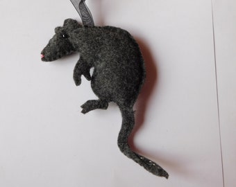 Soft Dark Grey Felt Rat Ornament