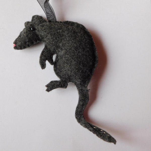 Soft Dark Grey Felt Rat Ornament