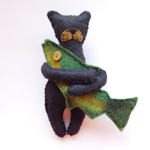 Friendly Black Bear with Fish Felt Ornament