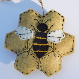 Felt Bee On Honeycomb Ornament