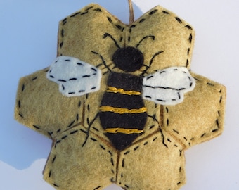 Felt Bee On Honeycomb Ornament