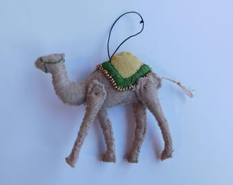 Poseable Felt Camel Ornament -Hand beaded-