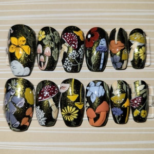 Mystic Forest Foliage Cottagecore Hand-painted Press-on Nails