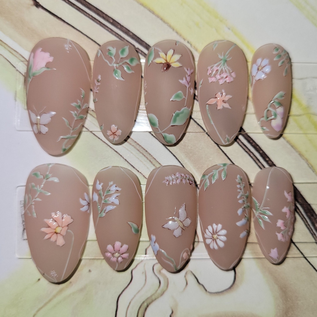 Dainty Bridal Floral Hand-painted Press-on Nails - Etsy