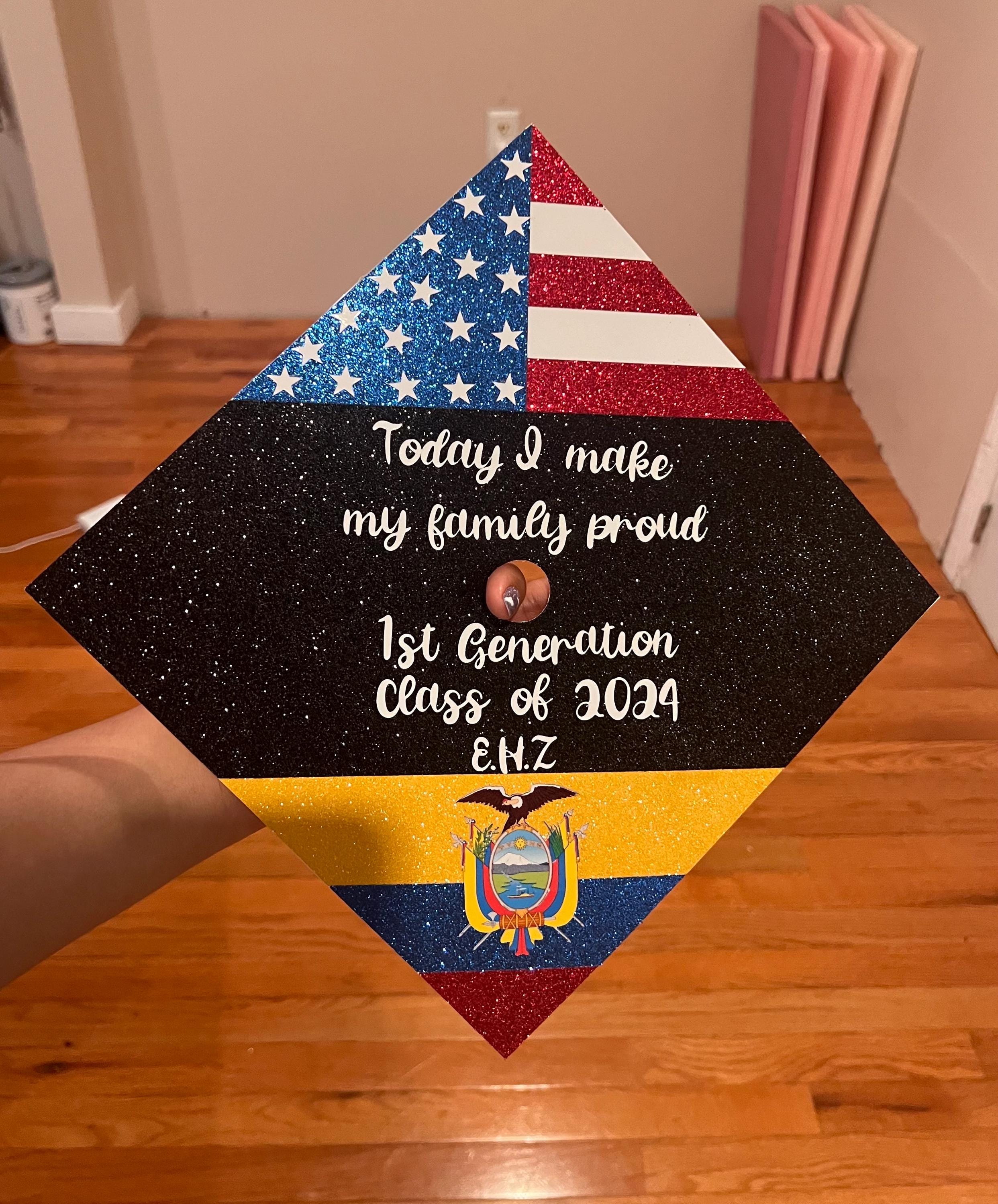 First Gen Grad Sign Graduation Cap Topper 2026 | USA Ecuador Flag, First Gen Graduate ...