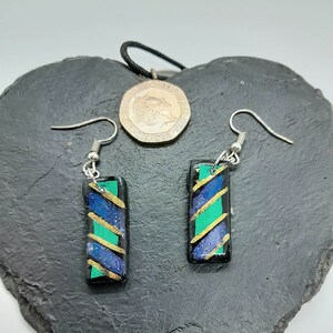 Quirky earrings, stripy shimmery earrings. dangle earrings, painted clay earrings, funky clay earrings, best friend gift, gift for women