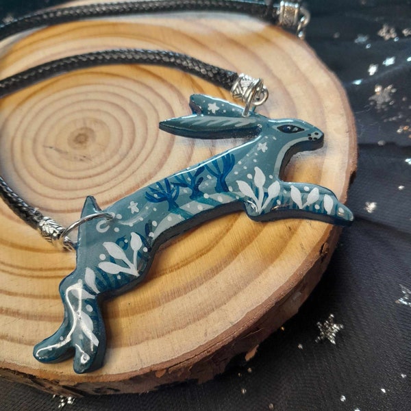 Hare Necklace, Leaping Hare Pendant, Hare Jewellery, Clay Hare, Spirit Animal, Handmade Hare Necklace UK, Artisan Jewellery, Fairy core Hare