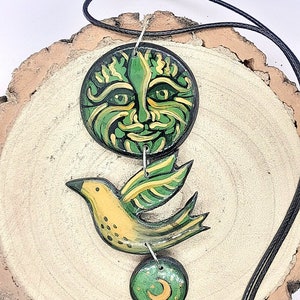 Green man pendant, old man of the woods jewellery, pagan necklace, green man gifts, green witch necklace, handcrafted pagan jewellery