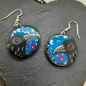 Raven earrings, crow earrings, raven and moon, woodland jewellery, earrings dangle, crow ceramic earrings, dark cottagecore jewellery