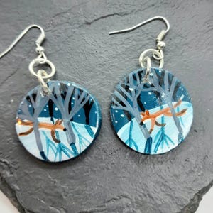 Fox earrings, landscape earrings, fox earrings for women, forest witch earrings,  green witch jewellery, nature lover gift,  fox lover gift