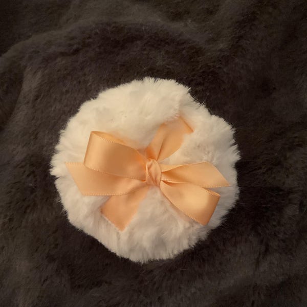 luxuriously soft body powder puff, 2 1/2 Inches (face/travel) peach ribbon and bow, or color choice