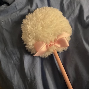 White Lollipop Powder Puff: Shaggy soft  Body Powder Applicator with pink bow, or bow color choice
