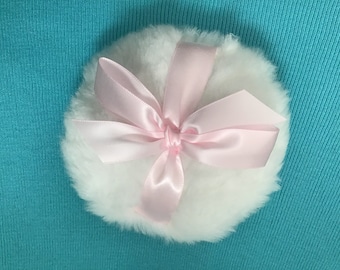 Luxurious 5 inch, Powder Puff with ribbon handle and bow, classic powder puff style