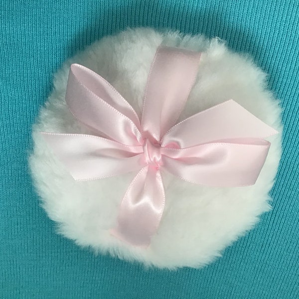 Luxurious 5 inch, Powder Puff with ribbon handle and bow, classic powder puff style