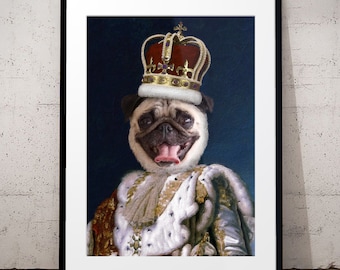 Custom King Pet Portrait, Renaissance Dog or Cat Portrait, Old Fashioned Pet Painting, Pet Memorial Print Pet Wall Art SkuREGKI