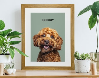 Custom Dog Portrait, Personalised Pet Drawing from Photo, Dog Lover Gift, Colorful Pet Wall Art, Pet Memorial Gift, Framed Dog Print