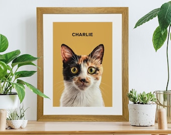 Custom Cat Portrait, Personalised Pet Art from Photo, Cat Lover Gift, Custom Cat Gift, Framed Pet Portrait, Pet Memorial Gift