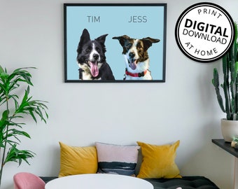 Two Pet Custom Portrait, Personalised Modern Pet Portrait, DIGITAL ARTWORK FILE, Print Your Own Art, Colourful Pet Wall Art SkuMODLAND