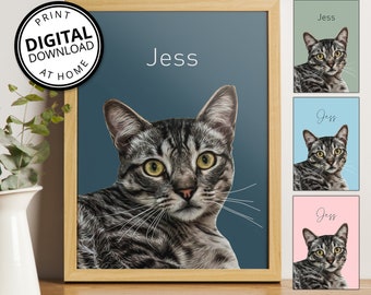 Personalised Modern Cat Portrait, Custom Pet Cat Portrait, DIGITAL ARTWORK FILE, Print Your Own Art, Colourful Pet Wall Art, SkuMOD