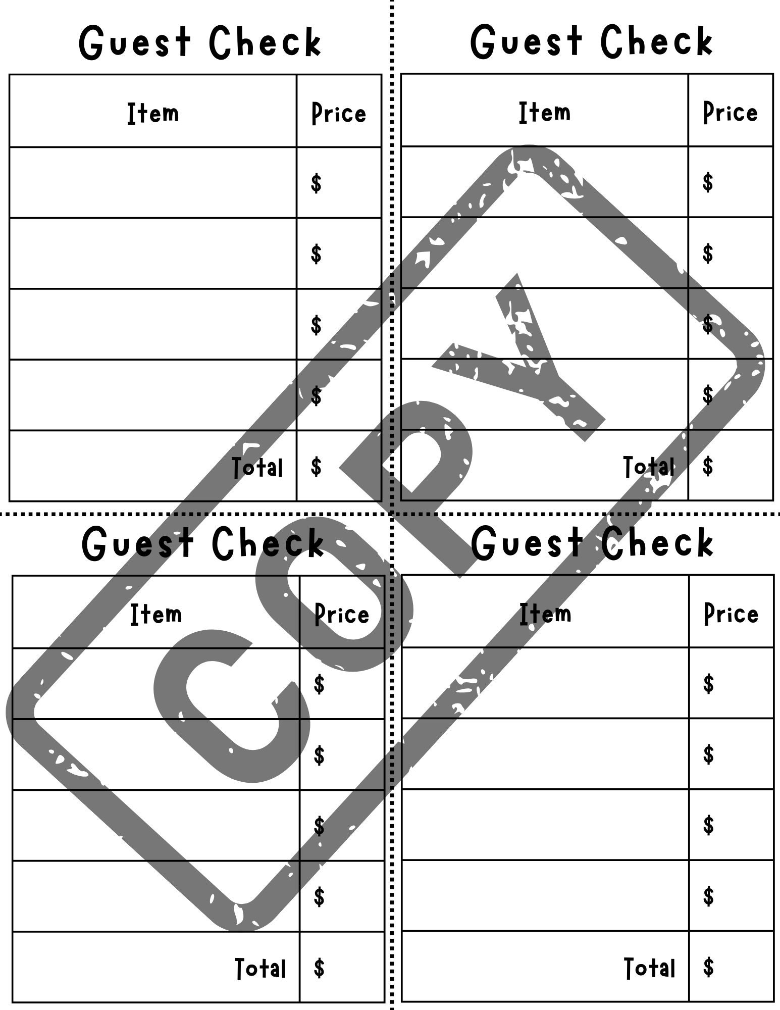 Dramatic Play Printables Pack, Restaurant Printables for Dramatic Play ...