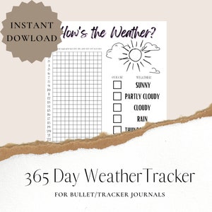 Habit Tracker for Weather, 365 Day Weather Tracker, Color-coded Weather Tracker, journal page for tracking weather