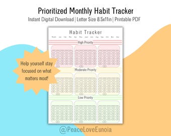 ADHD Prioritized Habit Tracker  | Printable Daily Habit Tracker PDF | Executive Function Planner | Digital Download