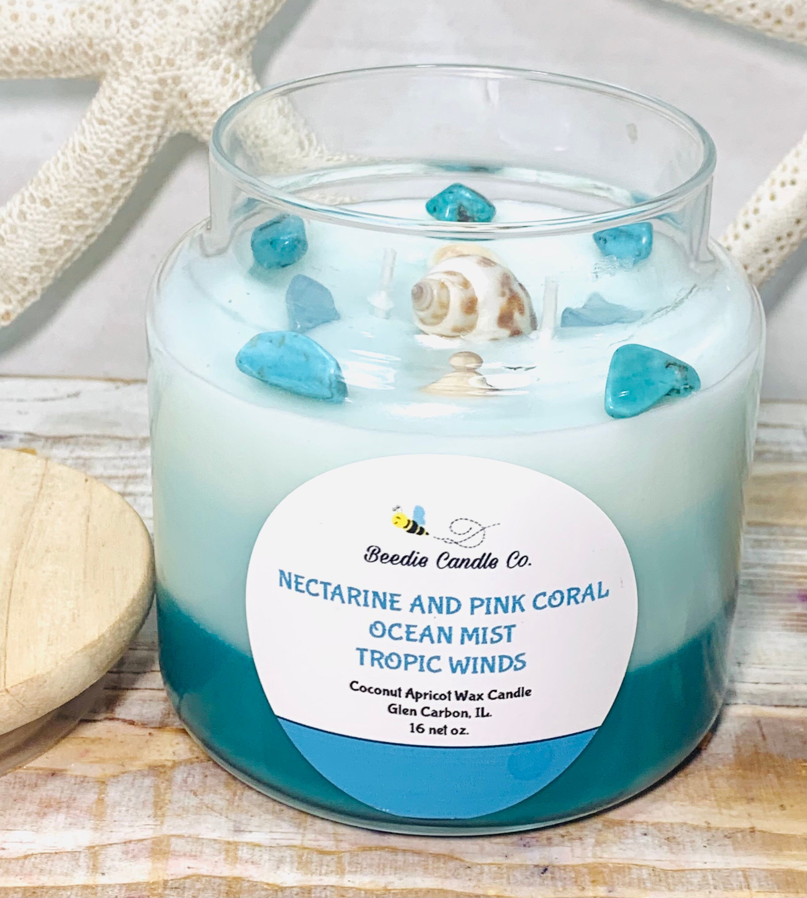 Ocean colored coconut apricot wax candle with two wicks and Etsy