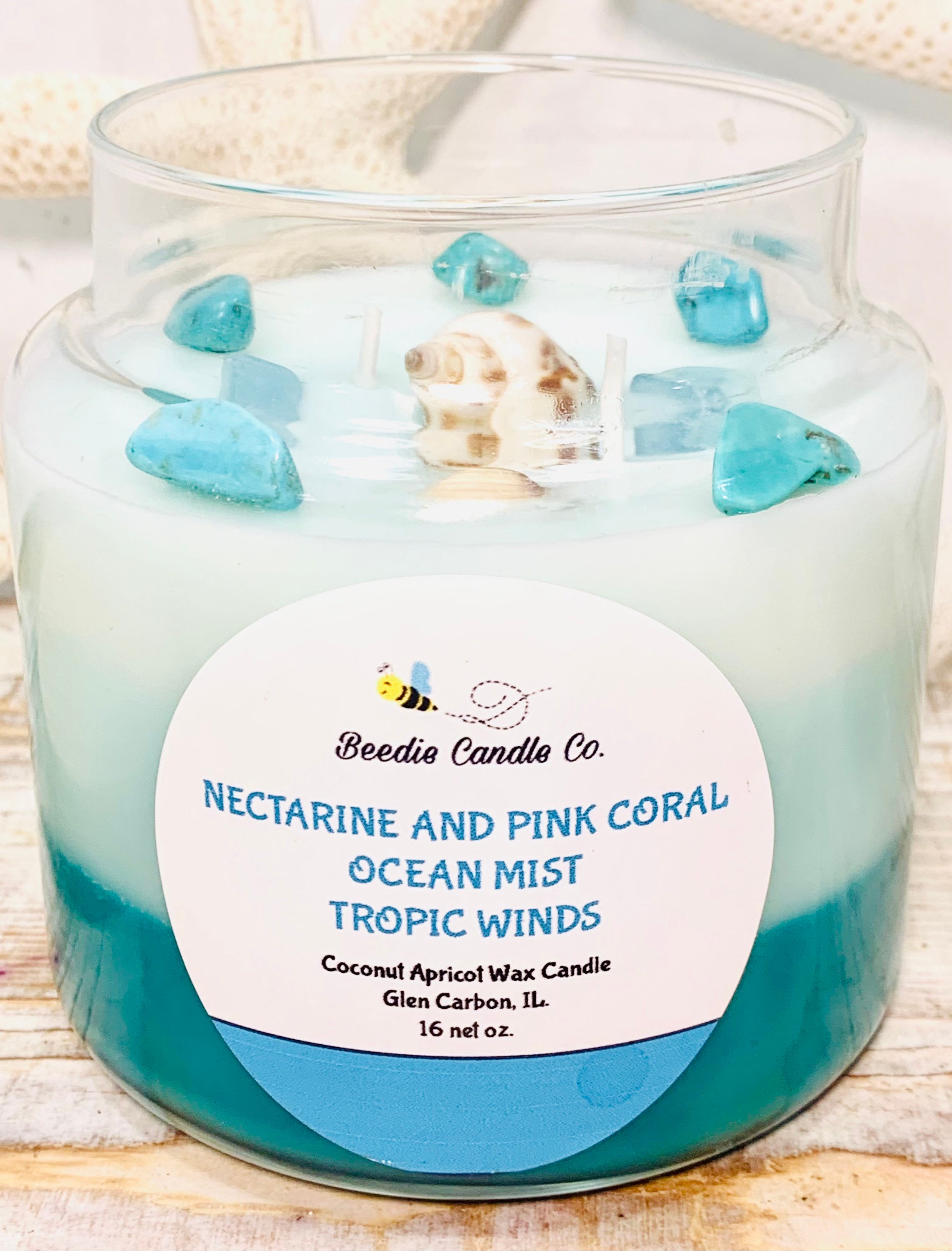 Ocean colored coconut apricot wax candle with two wicks and Etsy