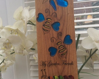My Garden Friends, garden sculpture made with reclaimed Oak.