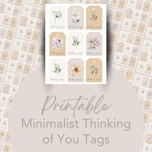 Etichetta regalo minimalista "Pensando a te" stampabile, design neutro e naturale, verde, bellissime etichette regalo per sacchetti regalo, dolcetti, biscotti, snack