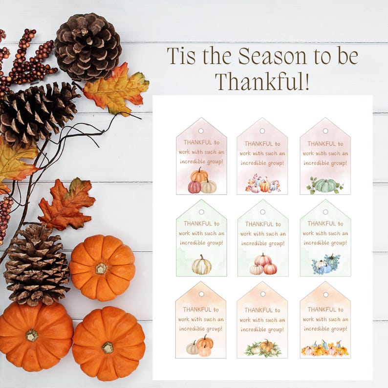 Thanksgiving Gift Tags for Coworkers, Printable Watercolor Thankful ...