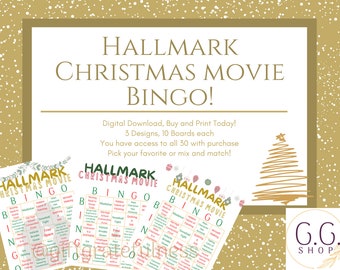 Hallmark kerstfilm bingo afdrukbare Instant Download Game Night Board Hallmark kerst in juli cadeau voor Hallmark filmliefhebbers GAF