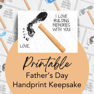 Tarjeta hecha a mano con forma de martillo para el Día del Padre, huella imprimible, recurso para maestros, manualidad para preescolar, jardín de infantes, niño, papá, abuelo, abuelo, construir