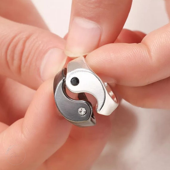 Couple Rings Promise Ring Statement Rings Black & White Etsy